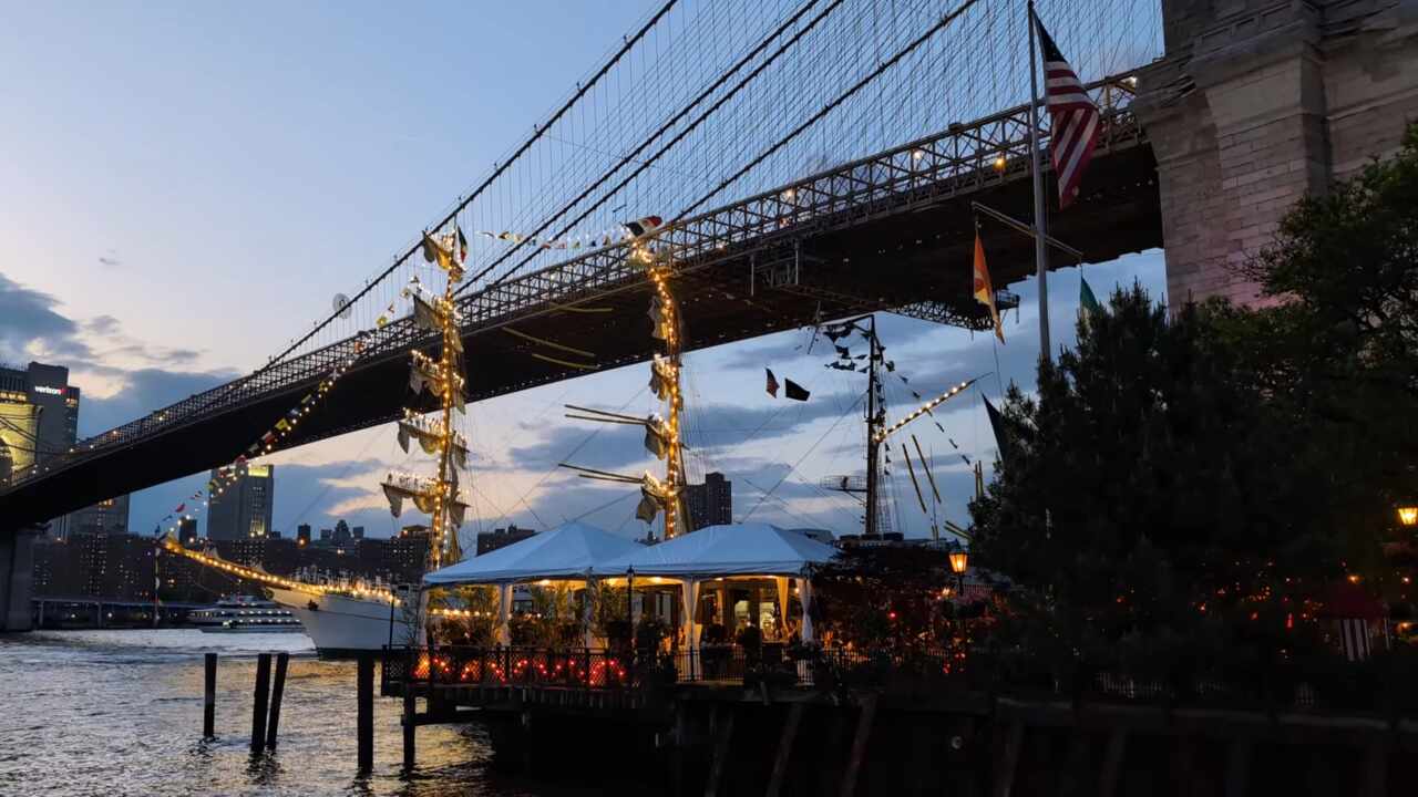 A Mexican Navy ship collided with the Brooklyn Bridge in New York